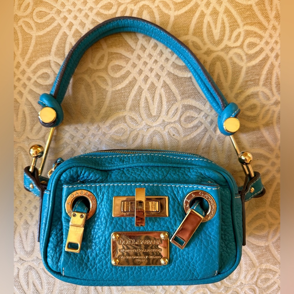 Early 2000s Dolce & Gabbana Turquoise Mini Bag with Gold Accents
